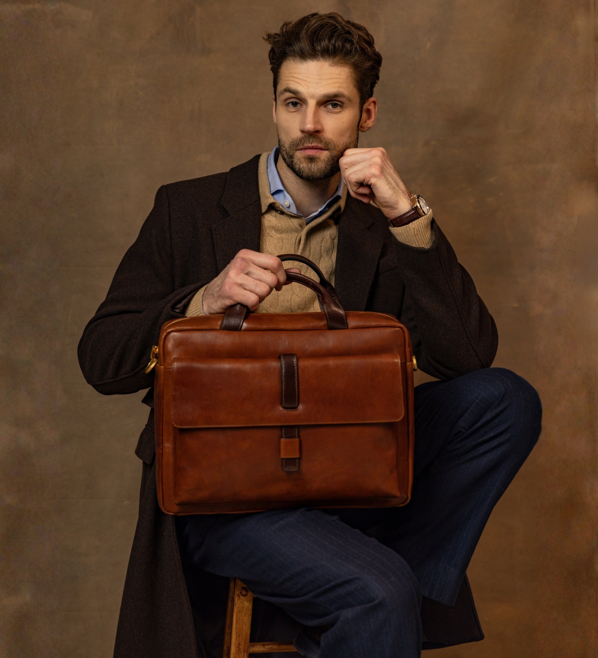 Duża skórzana teczka na laptopa - The Chateau