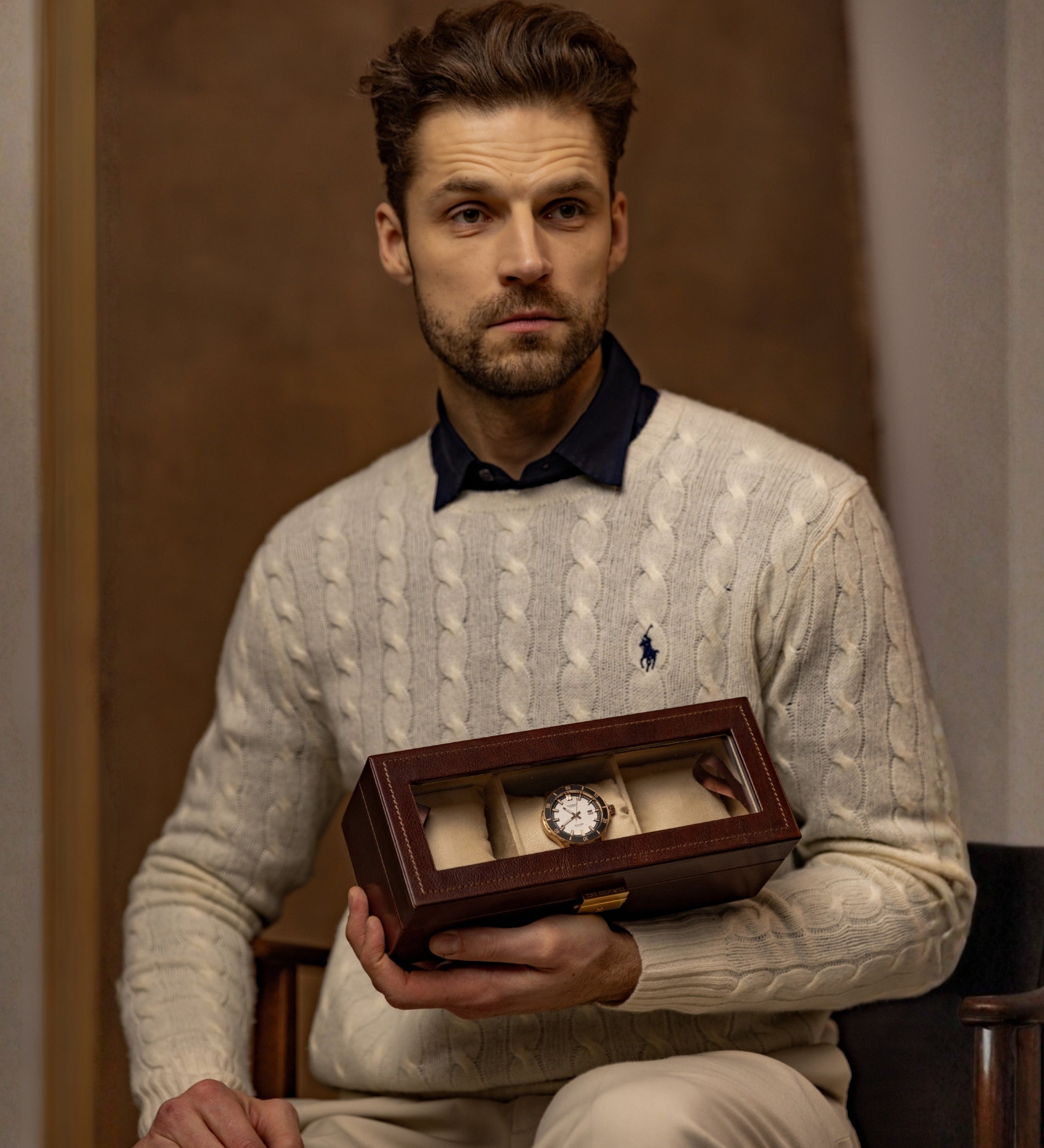 Skórzane pudełko na zegarki, organizer na zegarki - Silence