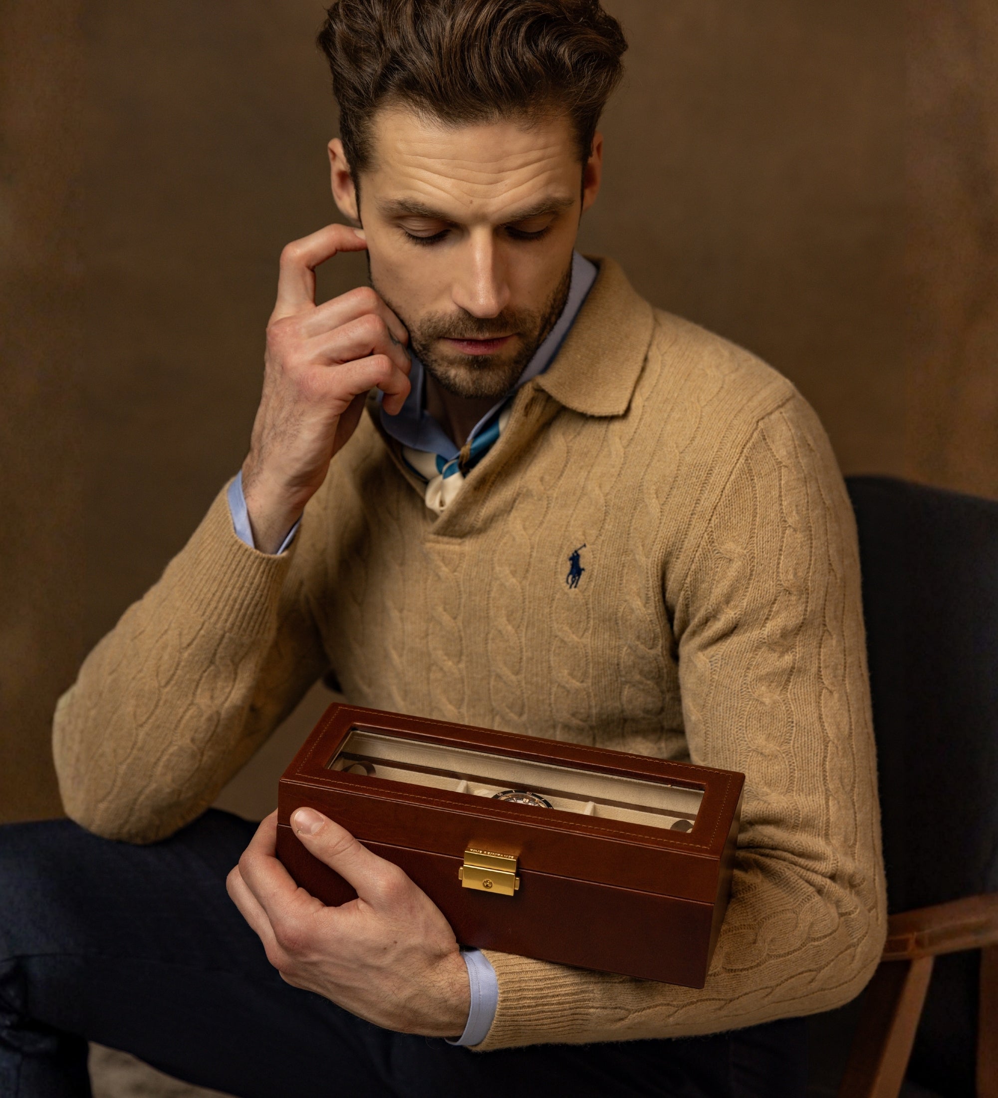 Skórzane pudełko na zegarki, organizer na zegarki - Silence