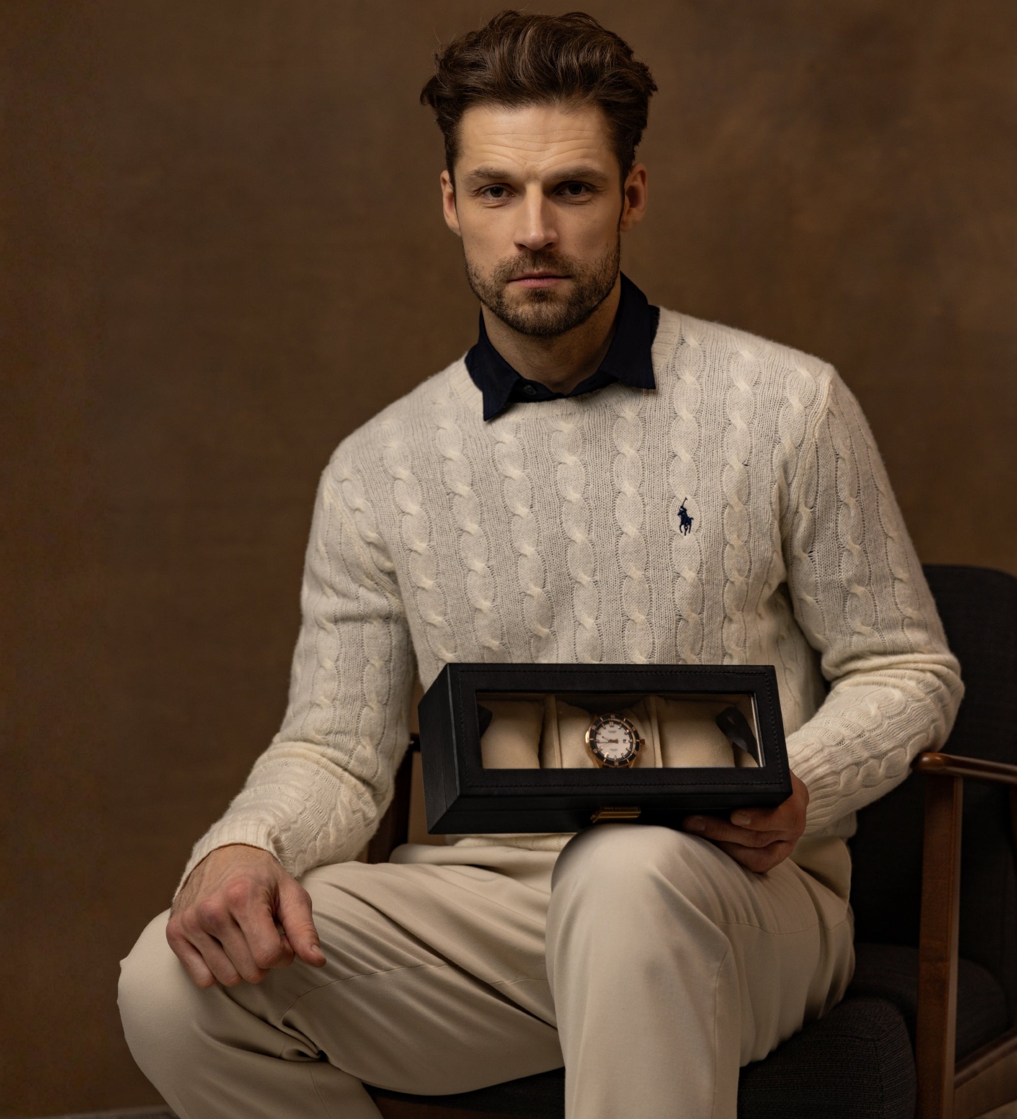 Skórzane pudełko na zegarki, organizer na zegarki - Silence