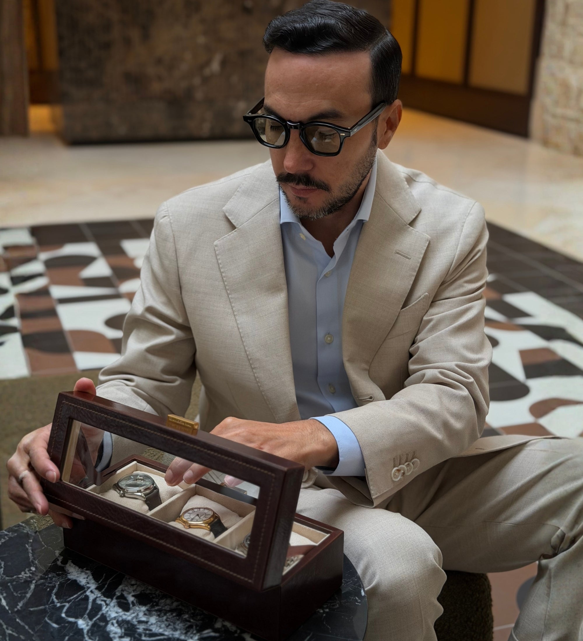 Skórzane pudełko na zegarki, organizer na zegarki - Silence