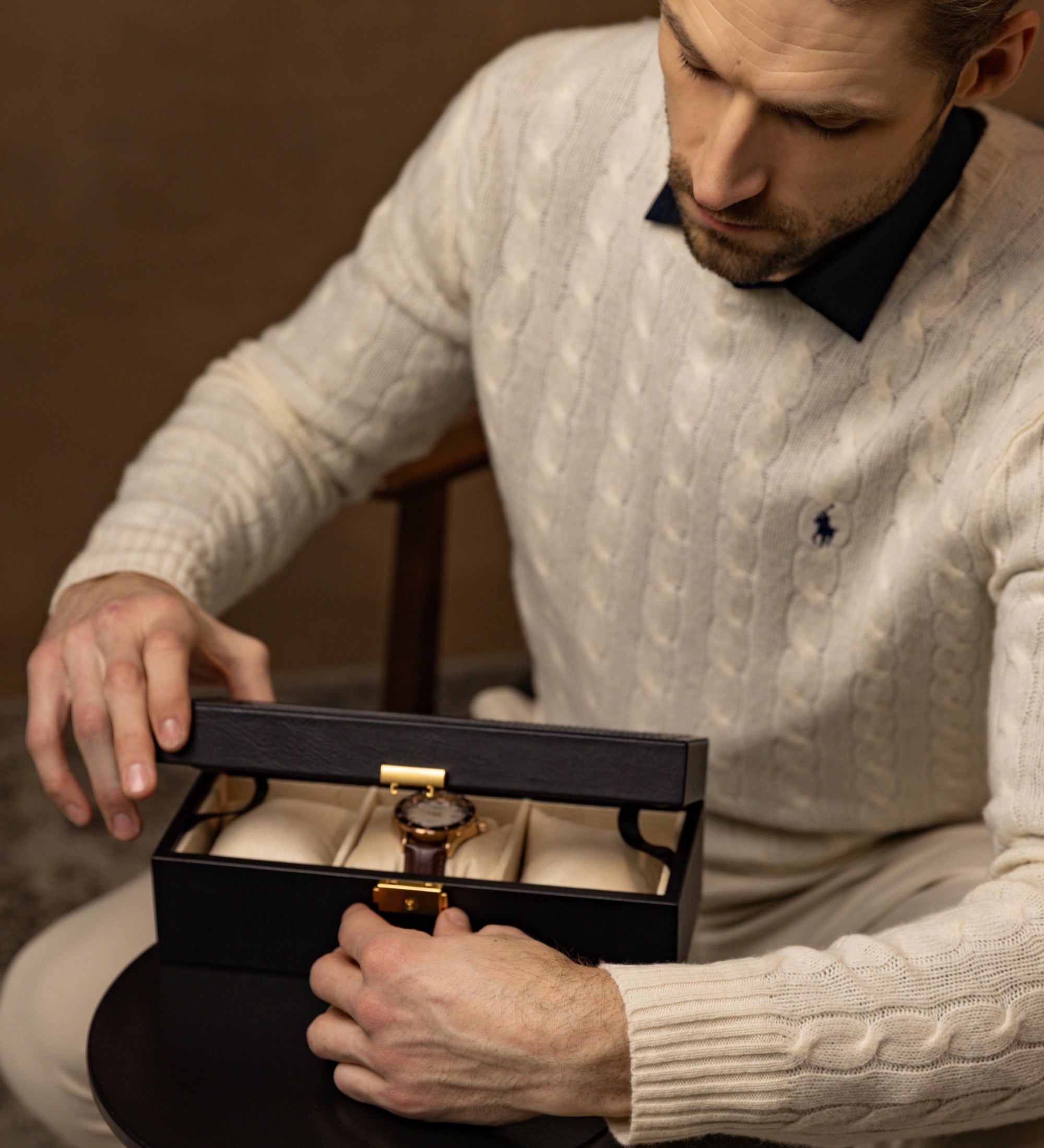 Skórzane pudełko na zegarki, organizer na zegarki - Silence